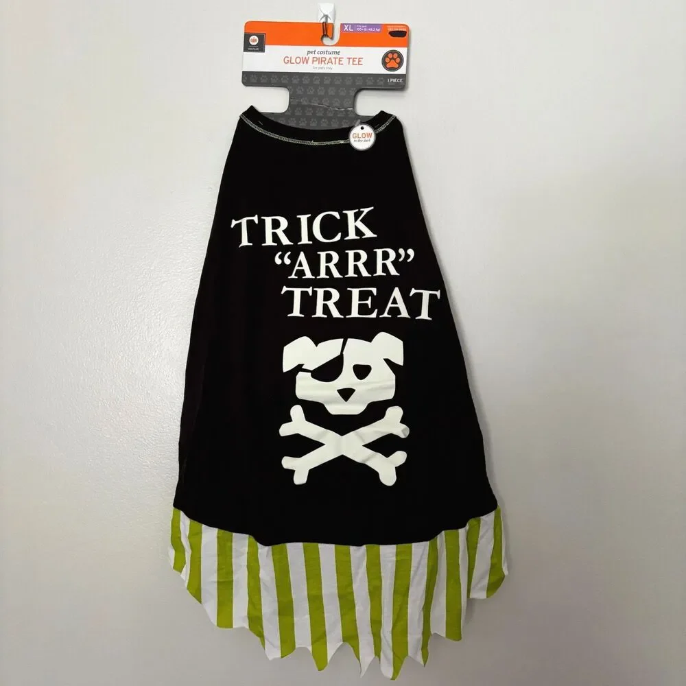 XL Dog Halloween Costume Glow Pirate Tee Trick ARRR Treat 100+ lb NWT